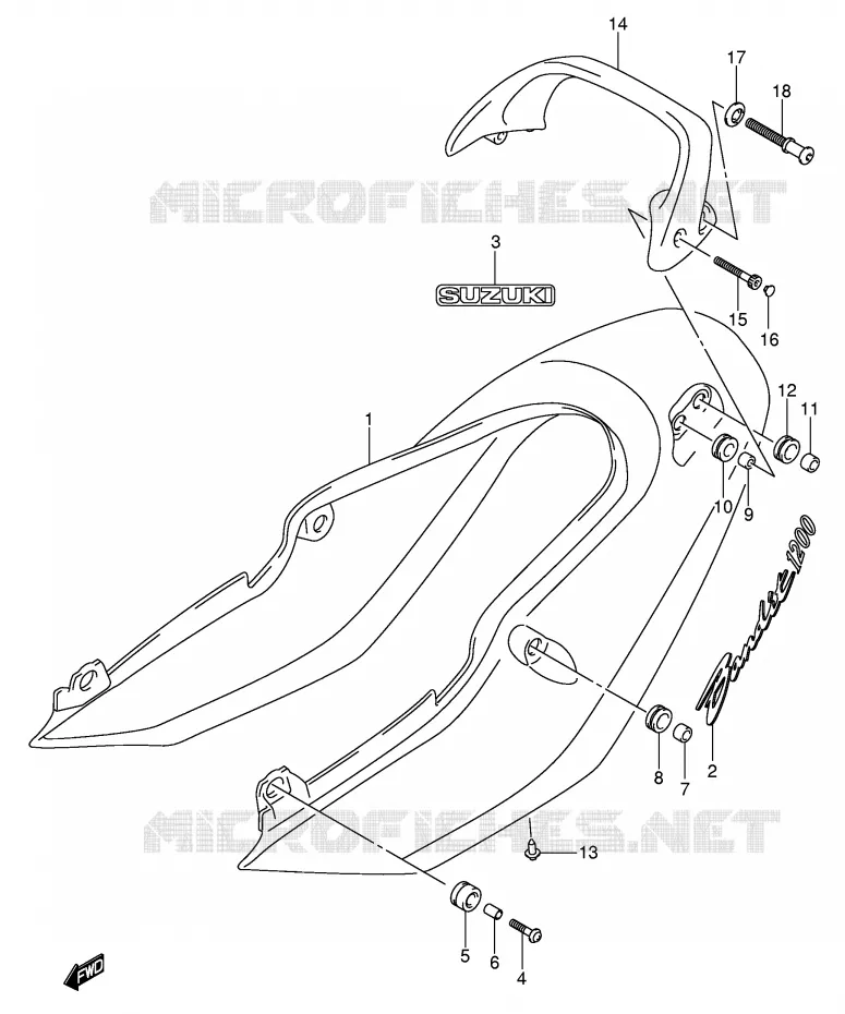 ACHTER KUIP - SEAT COWL (GSF1200K5) Suzuki MOTO 1200 BANDIT 2001  GSF1200SK1(E2)