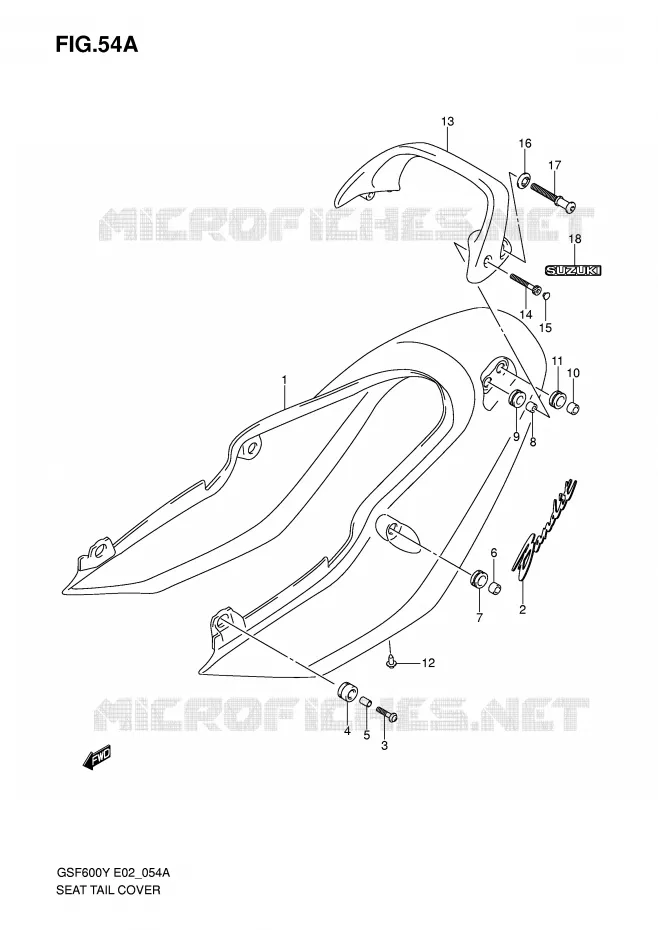ACHTER KUIP - SEAT COWL (GSF600K1/UK1) Suzuki MOTO 600 BANDIT 2002  GSF600K2(E2)