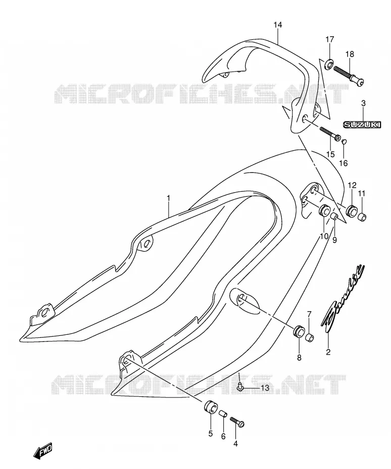 ACHTER KUIP - SEAT COWL (GSF600K3/UK3/LK3) Suzuki MOTO 600 BANDIT 2001  GSF600SUK1(E2)