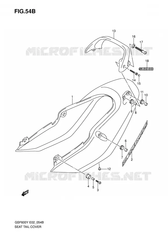 ACHTER KUIP - SEAT COWL (GSF600SK1/SUK1) Suzuki MOTO 600 BANDIT 2001  GSF600K1(E2)