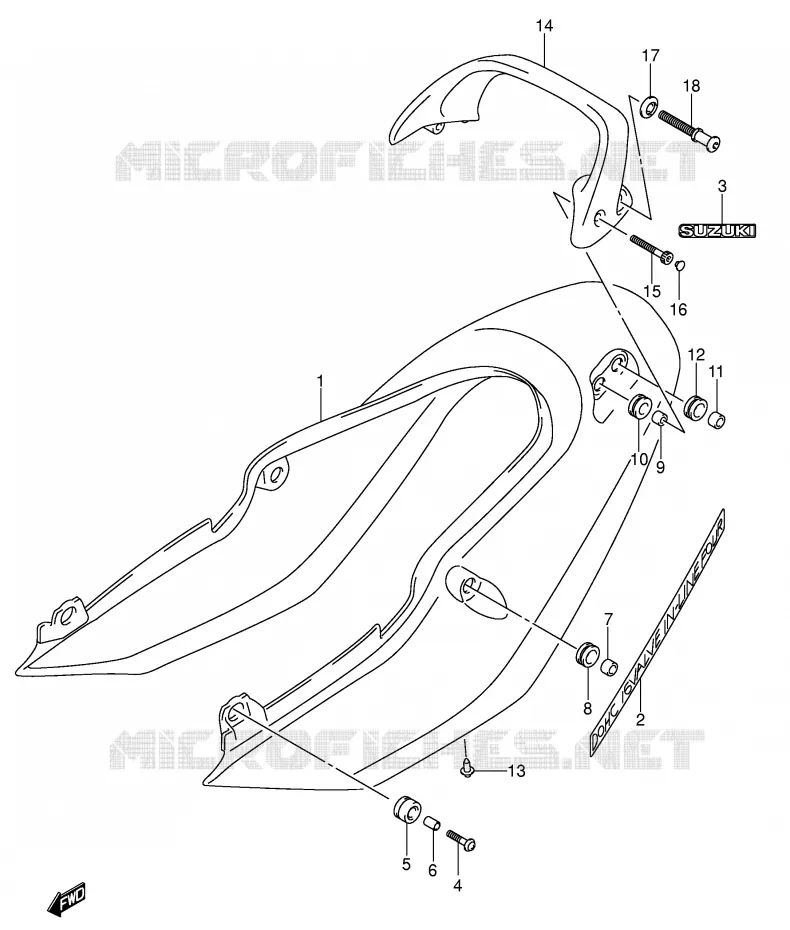 ACHTER KUIP - SEAT COWL (GSF600SK3/SUK3) Suzuki MOTO 600 BANDIT 2002  GSF600K2(E2)
