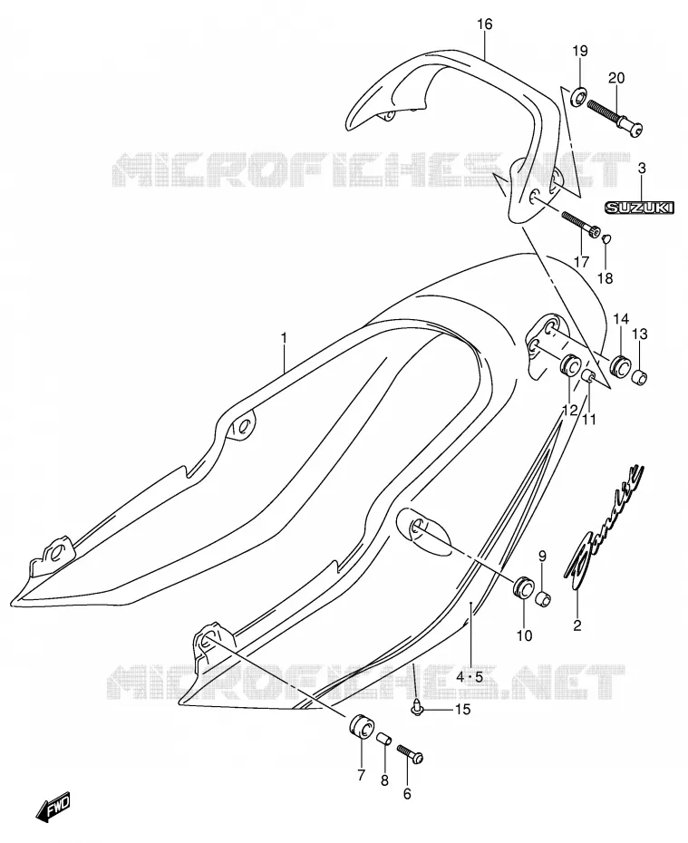 ACHTER KUIP - SEAT COWL (GSF600ZK4) Suzuki MOTO 600 BANDIT 2002  GSF600K2(E2)
