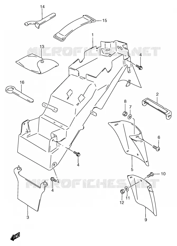 ACHTERSPATBORD (GSF1200T/ST/V/SV/W/SW/X/SX/Y/SY) Suzuki MOTO 1200 BANDIT 2000  GSF1200SY(E2)