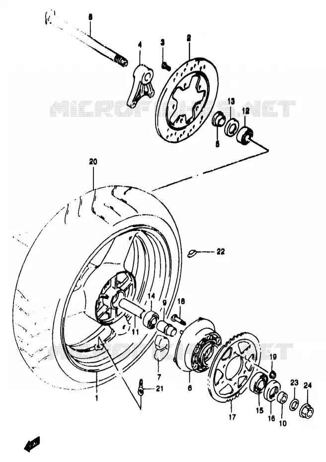 ACHTERWIEL (GSF1200T/V/W/X/Y/ST/SV/SW/SX/SY) Suzuki MOTO 1200 BANDIT 1997  GSF1200V/GSF1200SV/GSF1200SAV