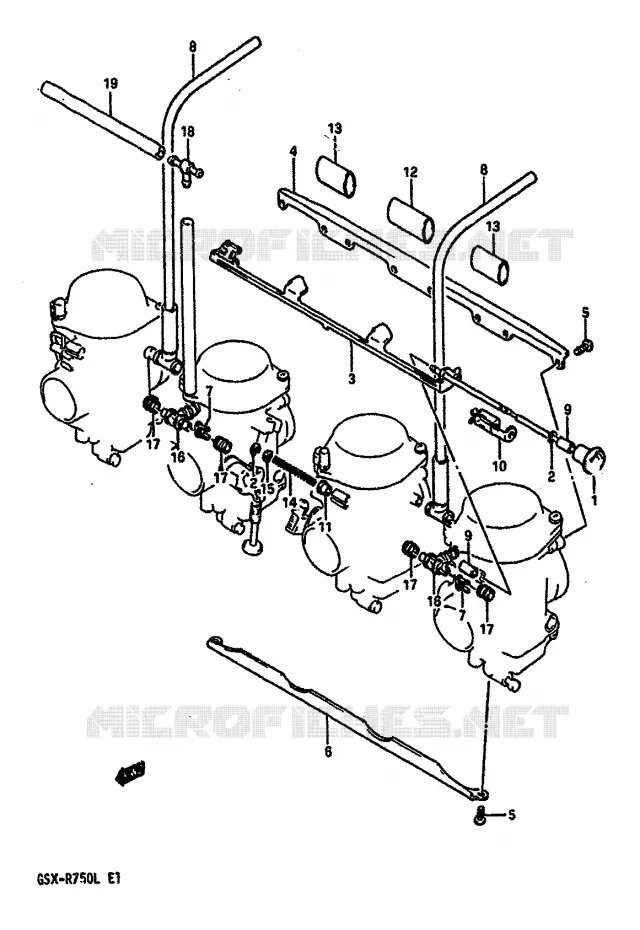 CARBURETOR AANSLUITINGEN (MODELE J/K) Suzuki MOTO 750 GSX-R 1988  GSX-R750J(J/K/L)