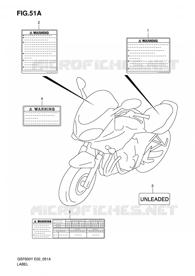 ETIKET (MODELE K1) Suzuki MOTO 600 BANDIT 2002  GSF600SK2(E2)