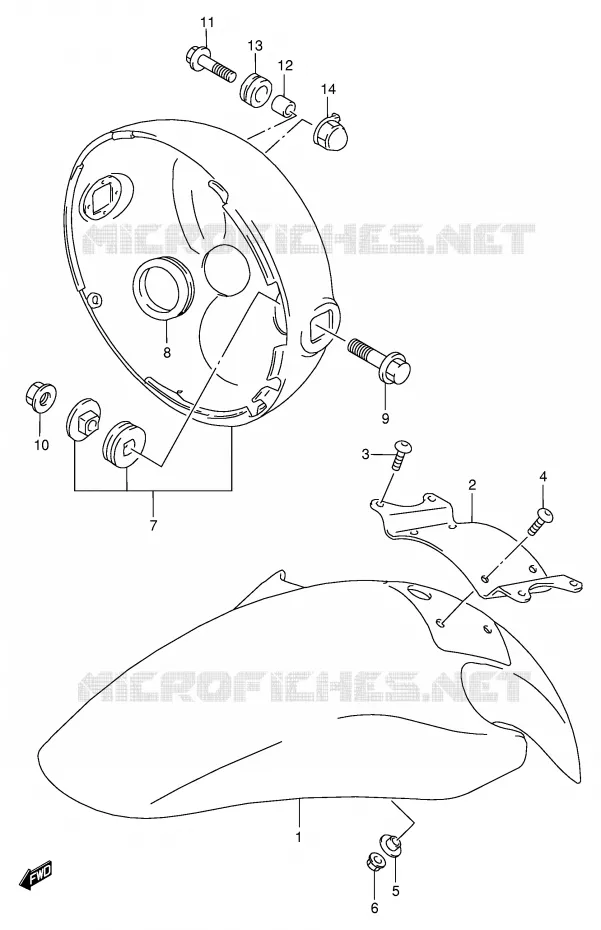 FRONT FENDER (GSF600S/US/T/UT/V/UV/W/UW/X/UX) Suzuki MOTO 600 BANDIT 1998  GSF600UW(E2)