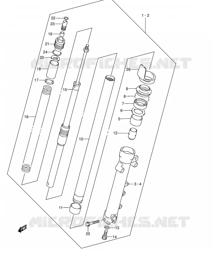 FRONT SCHOKDEMPER (GSF1200K1/K2/K3/K4/ZK4/K5/ZK5) Suzuki MOTO 1200 BANDIT 2004  GSF1200SK4(E2)
