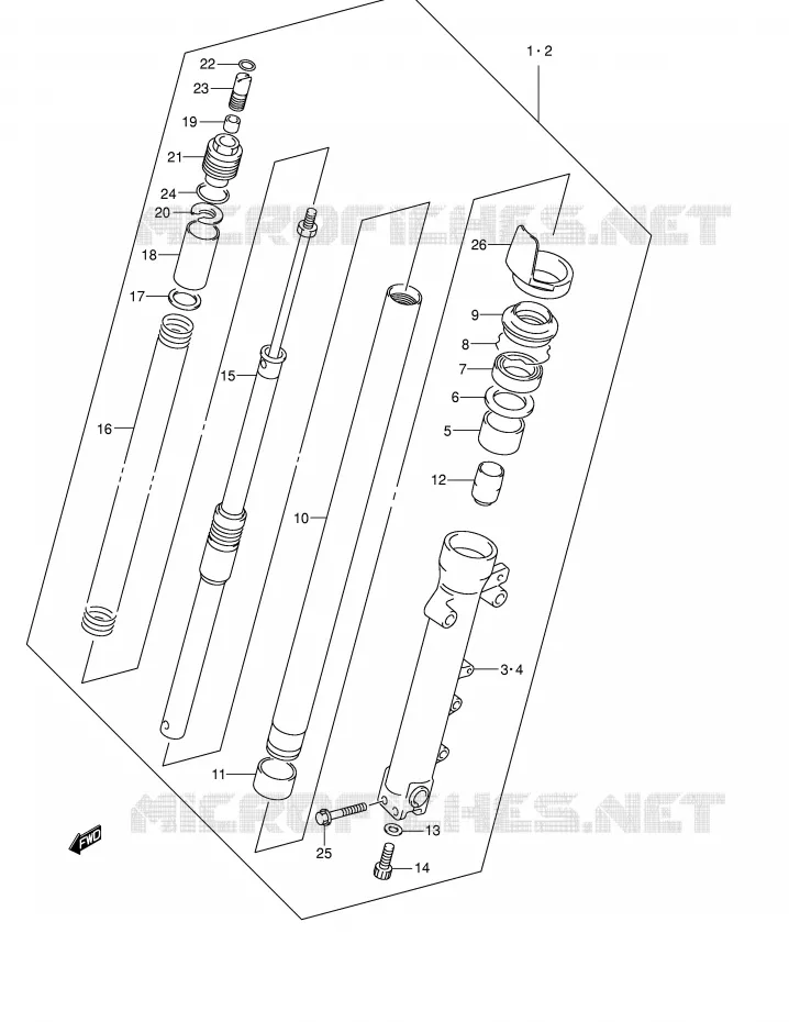 FRONT SCHOKDEMPER (GSF1200SK1/SK2/SK3/SK4/SK5/SZK5) Suzuki MOTO 1200 BANDIT 2003  GSF1200K3(E2)