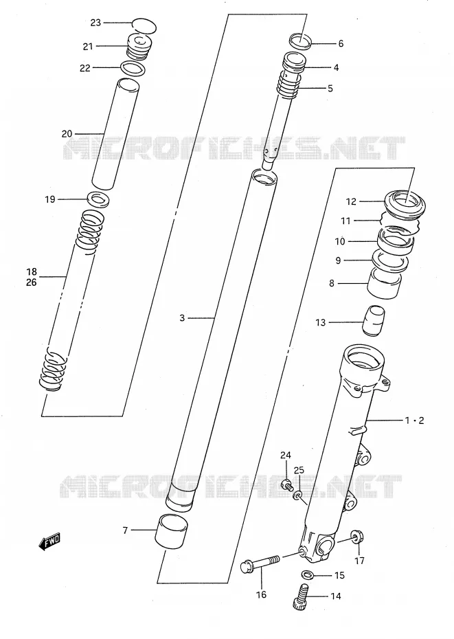 FRONT SCHOKDEMPER (MODELE J) Suzuki MOTO 1100 GSX-F 1988  GSX1100FJ(E28)