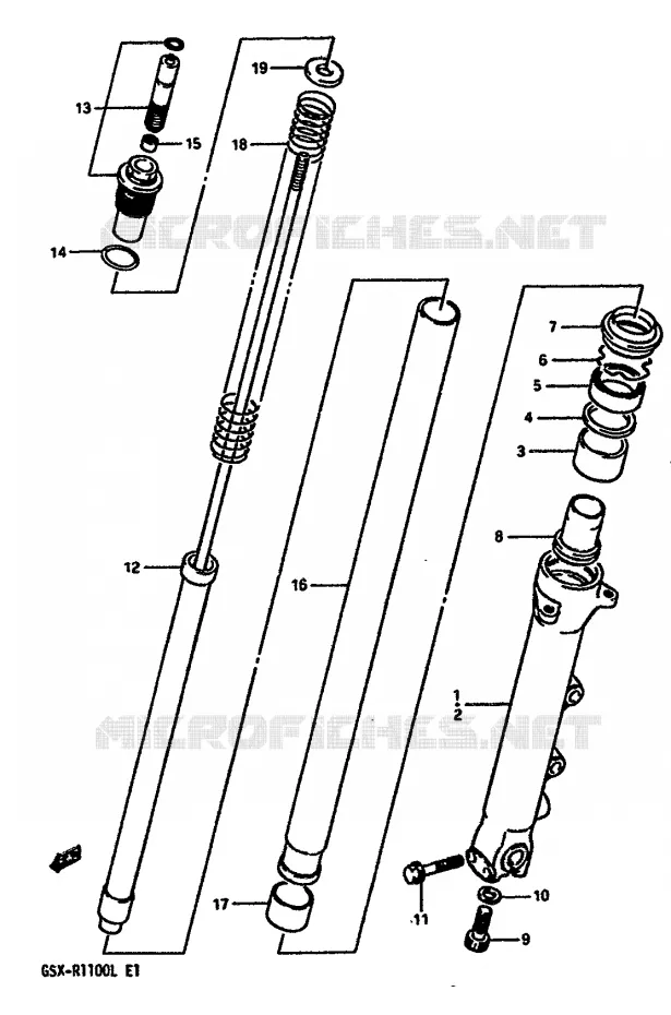 FRONT SCHOKDEMPER (MODELE K) Suzuki MOTO 1100 GSX-R 1990  GSX-R1100L(K/L)