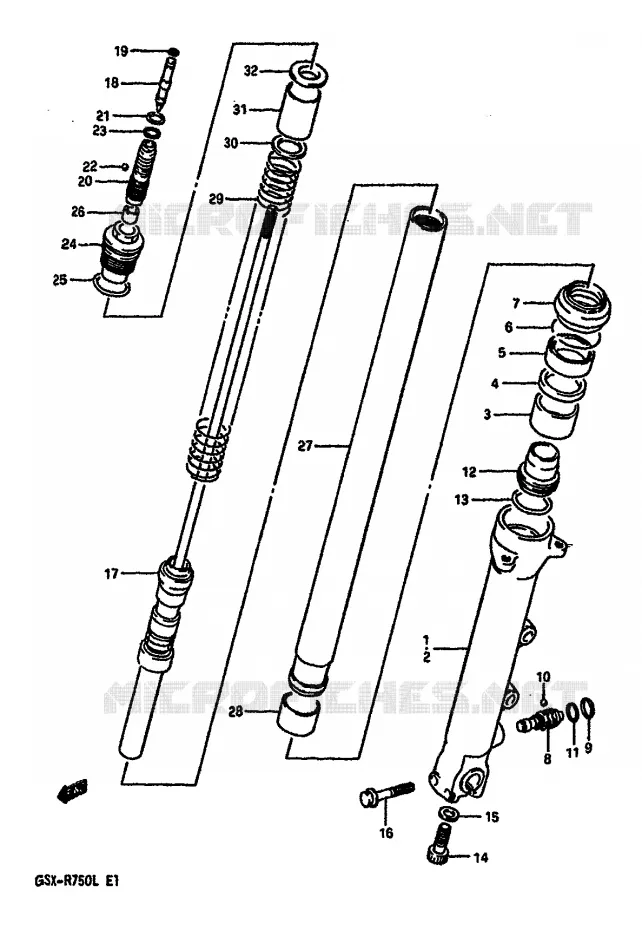 FRONT SCHOKDEMPER (MODELE K) Suzuki MOTO 750 GSX-R 1990  GSX-R750L(J/K/L)
