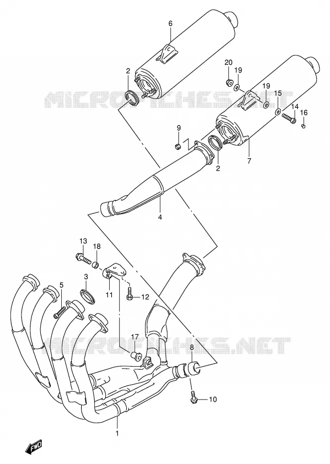 GELUIDDEMPER (MODELE S/T/V/W) Suzuki MOTO 1100 GSX-R 1995  GSX-R1100WSKS(E2)