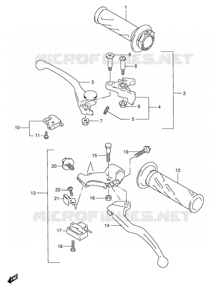 HANDGRIPS - LEVERS (MODELE T/V) Suzuki MOTO 750 GSX-R 1996  GSX-R750T(E2)
