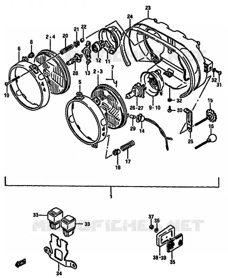 KOPLAMP (MODEL G/H E1,2,4,6,15,16,17,21,22,24,25,39,53) Suzuki MOTO 750 GSX-R 1986  GSX-750G(F/G/H) E34