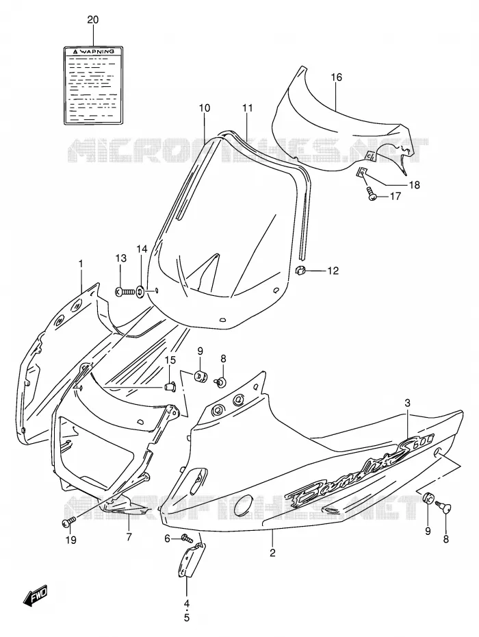 KUIP - ETIKETTEN (GSF600ST/SUT/SV/SUV/SW/SUW/SX/SUX) Suzuki MOTO 600 BANDIT 1996  GSF600T(E2)