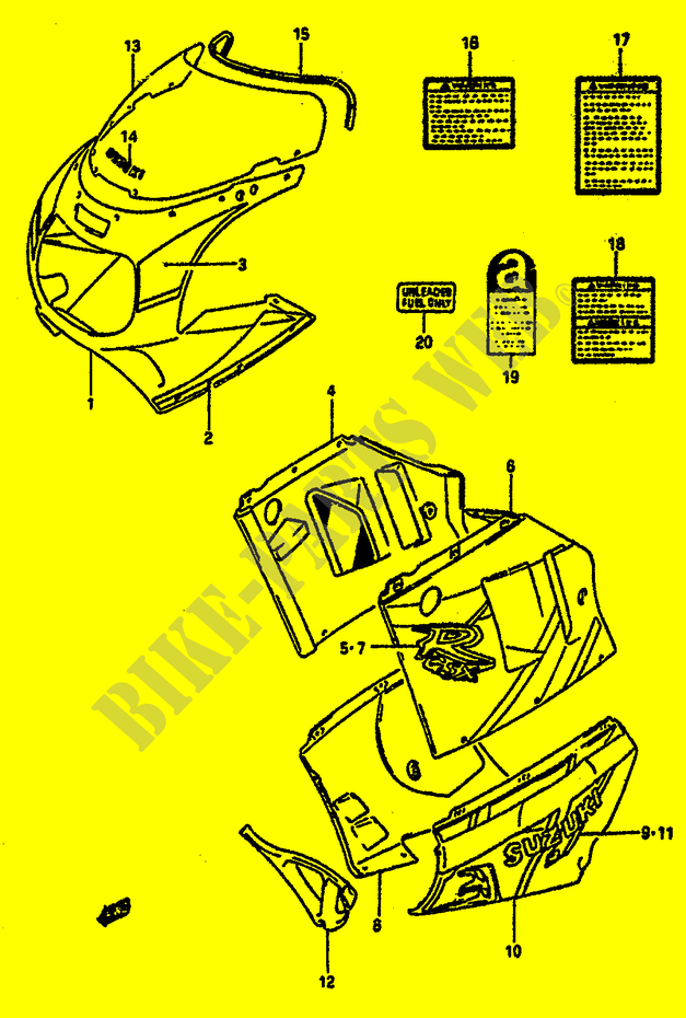 KUIP   ETIKETTEN (MODELE N) voor Suzuki GSX-R 1100 1992
