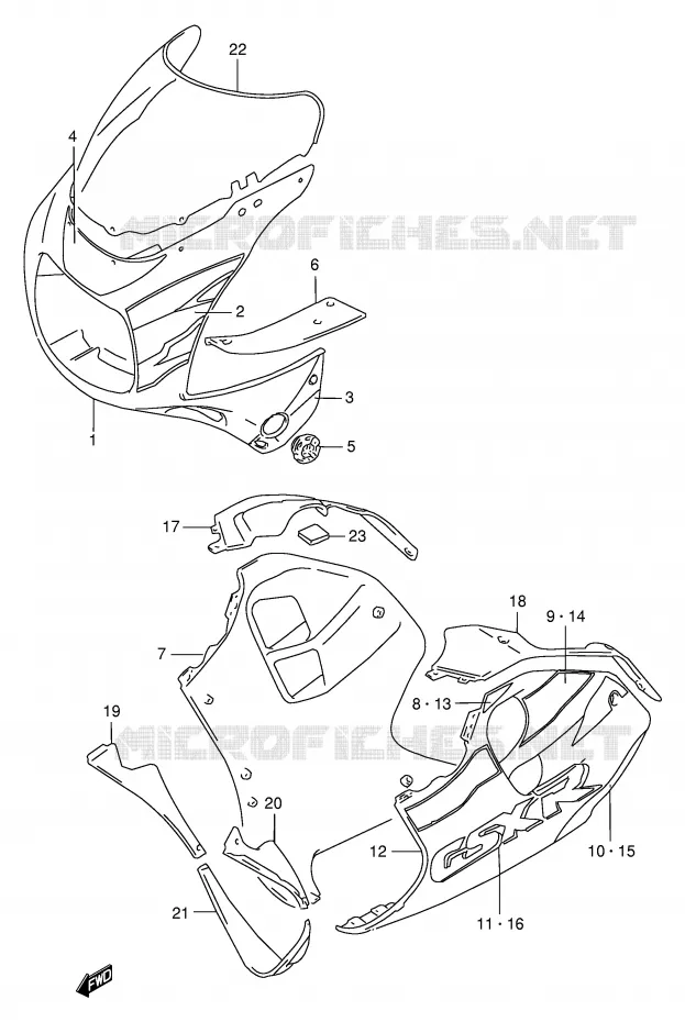 KUIP - ETIKETTEN (MODELE T) Suzuki MOTO 1100 GSX-R 1995  GSX-R1100WSKS(E2)