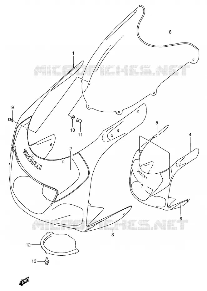 KUIP - ETIKETTEN (MODELE W) Suzuki MOTO 750 GSX-R 1999  GSX-R750X(E2)