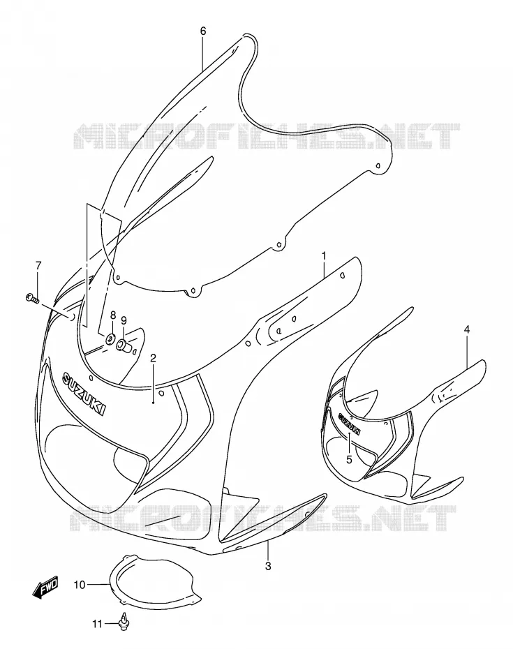 KUIP - ETIKETTEN (MODELE Y FOR L99,BP9,CE2) Suzuki MOTO 600 GSX-R 1999  GSX-R600X(E2)