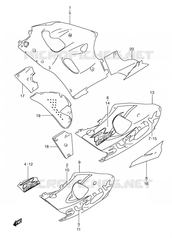 SIDE KUIP (MODELE X) Suzuki MOTO 600 GSX-R 1997  GSX-R600V(E2)