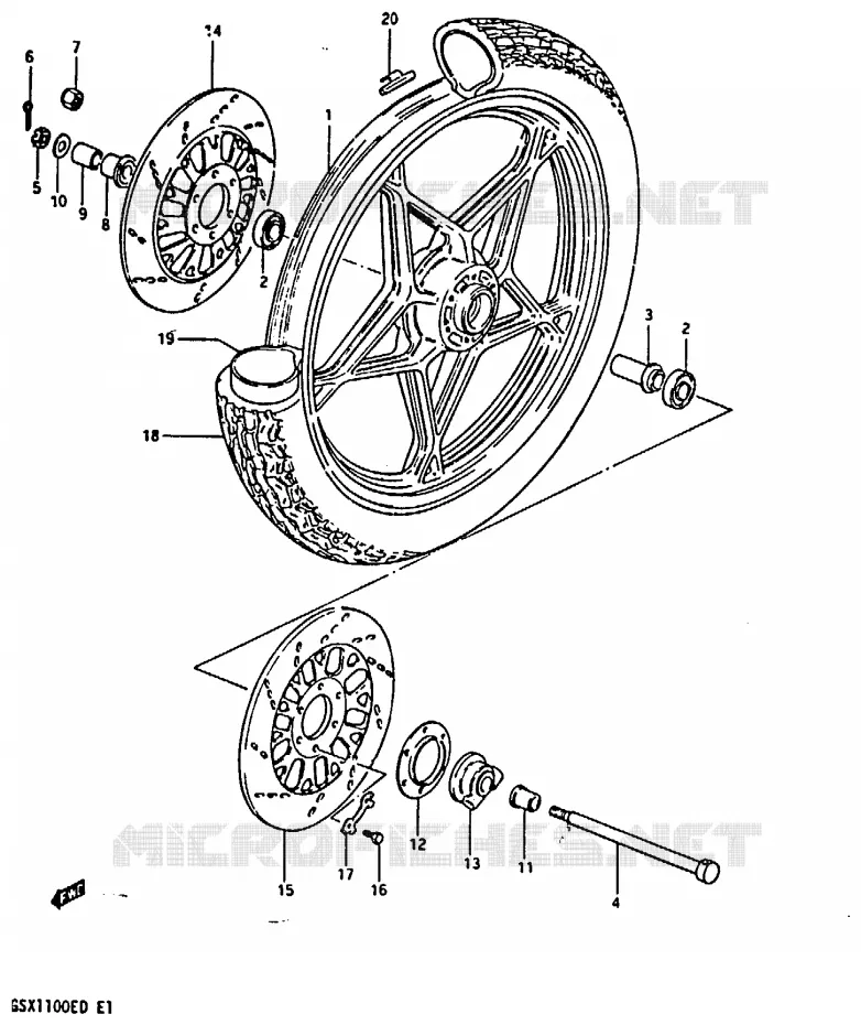 VOORWIEL (GSX1100EZ) Suzuki MOTO 1100 GSX 1983  GSX1100XD(Z/D)