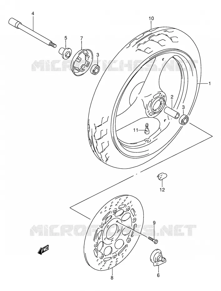 VOORWIEL (MODELE N/P/R/T/V) Suzuki MOTO 250 GSX 1996  GSX250FT(E24)