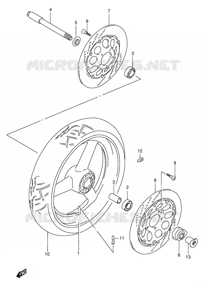 VOORWIEL (MODELE S/T/V/W) Suzuki MOTO 1100 GSX-R 1997  GSX-R1100WV(E2)