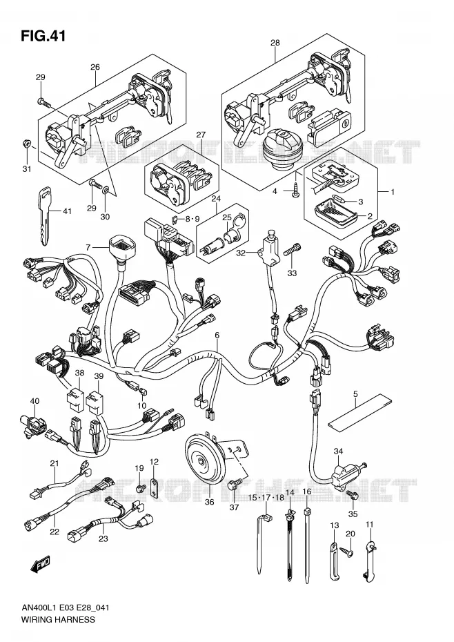 BEDRADING (AN400L1 E3) Suzuki SCOOTER 400 BURGMAN 2011  AN400ZAL1(E3/E28)