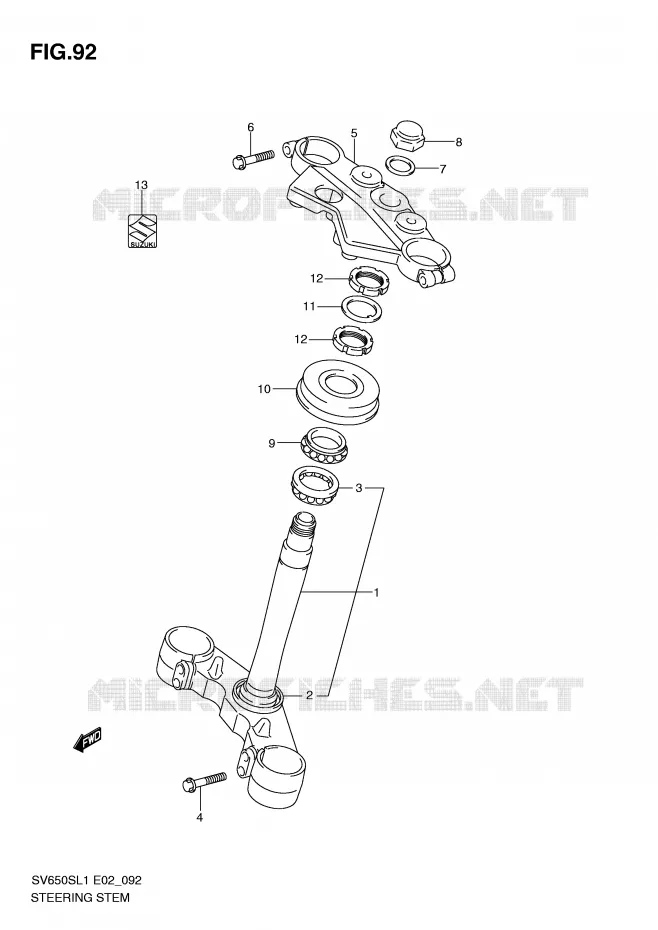 STUURKOLOM (SV650SUL1 E24) Suzuki MOTO 650 SV 2011  SV650SL1(E2)