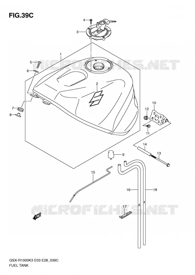 BENZINETANK (GSX-R1000ZK4 E28) Suzuki MOTO 1000 GSX-R 2003  GSX-R1000 K3 (E03,E28,E33)