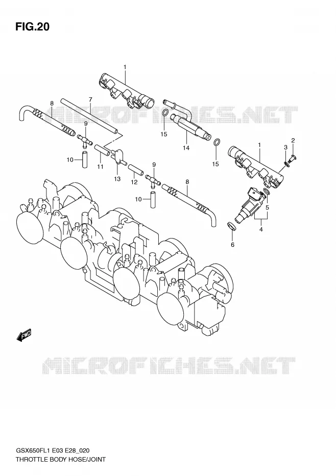 GASKLEPHUIS SLANG / JOINT (GSX650FAL1 E28) Suzuki MOTO 650 GSX-F 2011  GSX650FAL1(E3/E28)