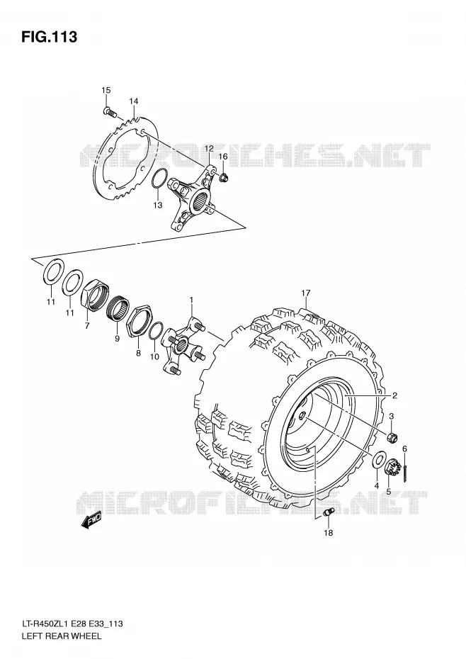 LINKERHAND ACHTERWIEL (LT-R450L1 E28) Suzuki QUAD 450 QUADRACER 2011  LT-R450L1(E28/E33)