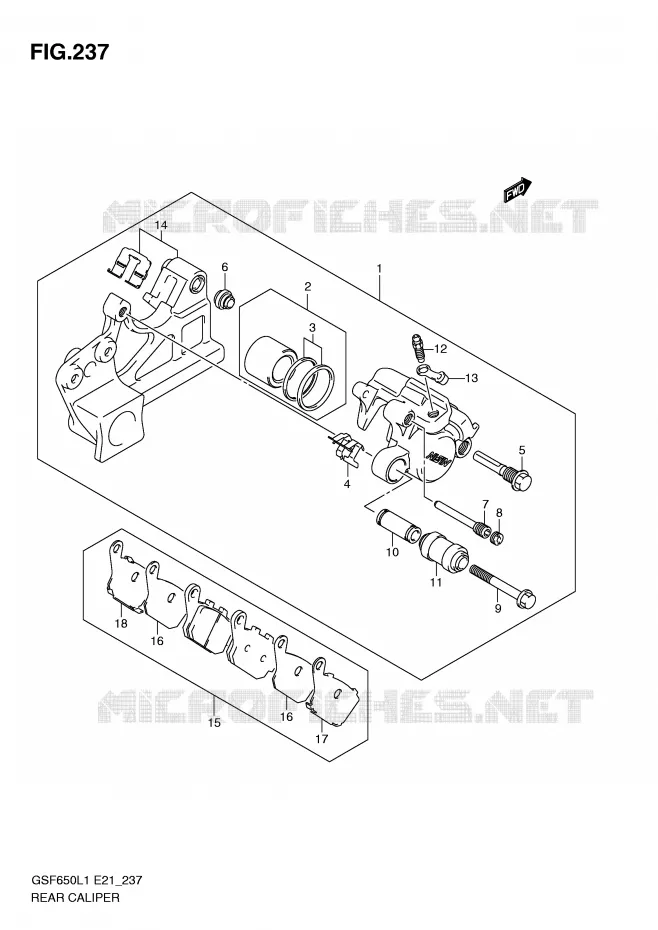 REAR CALIPER (GSF650SAL1 E21) Suzuki MOTO 650 BANDIT 2011  GSF650AL1(E21)