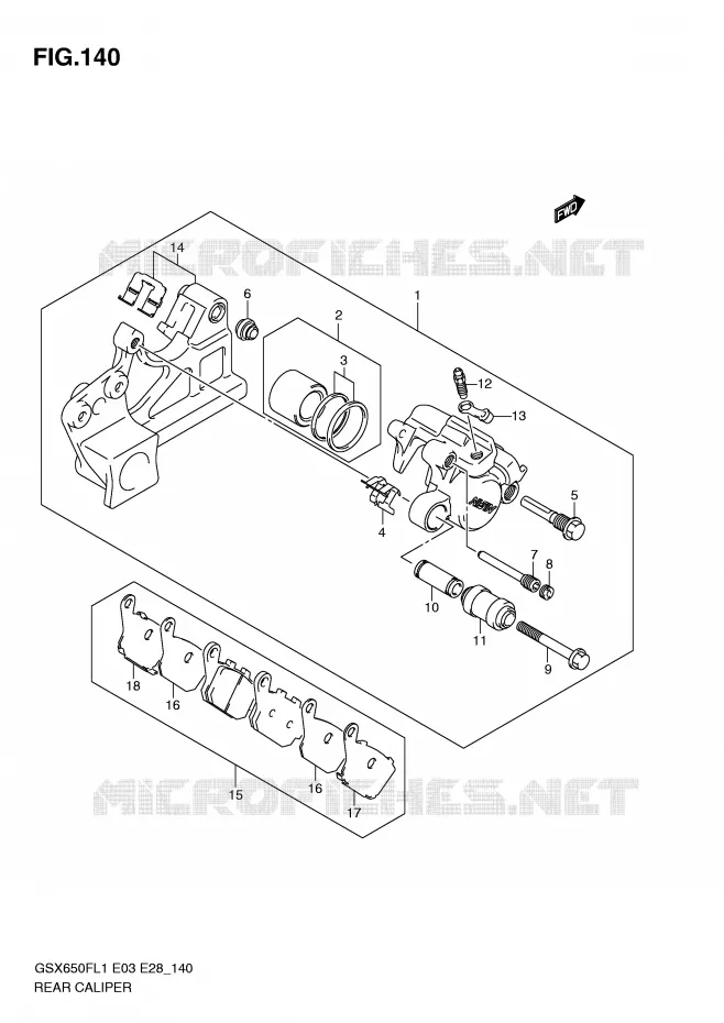 REAR CALIPER (GSX650FL1 E3) Suzuki MOTO 650 GSX-F 2011  GSX650FL1(E3/E28)