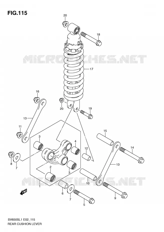 SCHOKBREKER AANEENSCHAKELING (SV650SL1 E24) Suzuki MOTO 650 SV 2011  SV650SL1(E2)
