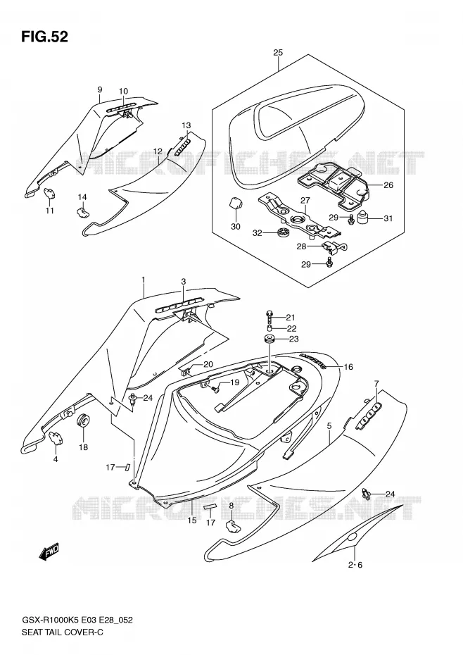 ACHTER KUIP - SEAT COWL (MODELE K5) Suzuki MOTO 1000 GSX-R 2005  GSX-R1000K5 (E3)