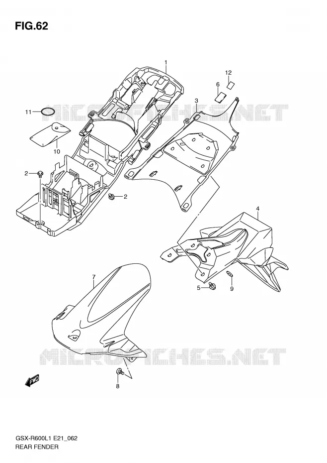 ACHTERSPATBORD (GSX-R600L1 E21) Suzuki MOTO 600 GSX-R 2011  GSX-R600L1(E21)