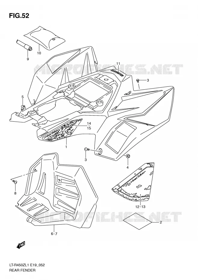 ACHTERSPATBORD (LT-R450ZL1 E19) Suzuki QUAD 450 QUADRACER 2011  LT-R450L1(E19)