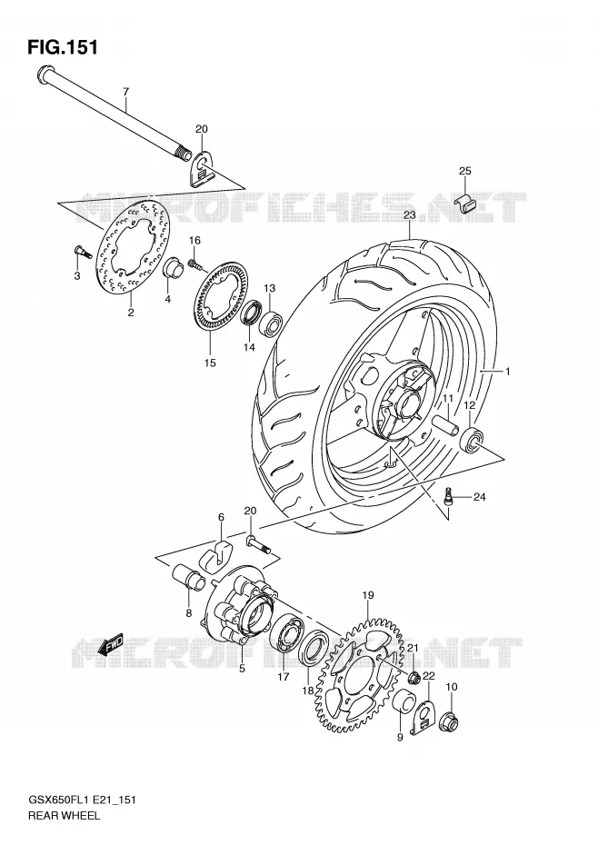 ACHTERWIEL (GSX650FUAL1 E21) Suzuki MOTO 650 GSX-F 2011  GSX650FL1(E21)