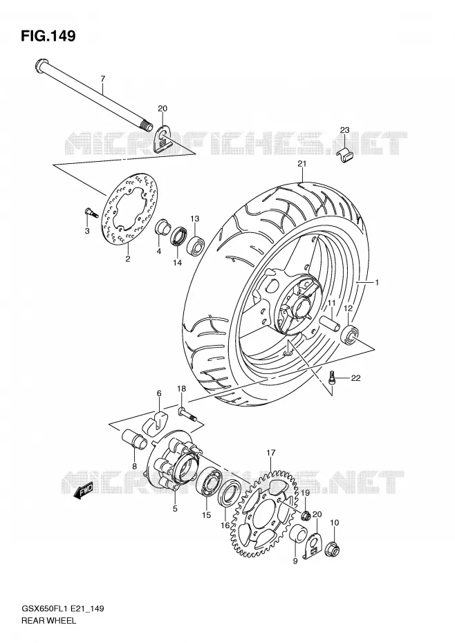 ACHTERWIEL (GSX650FUL1 E24) Suzuki MOTO 650 GSX-F 2011  GSX650FUL1(E21)