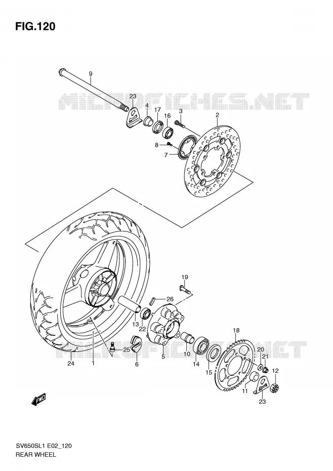ACHTERWIEL (SV650SAL1 E24) Suzuki MOTO 650 SV 2011  SV650SL1(E2)