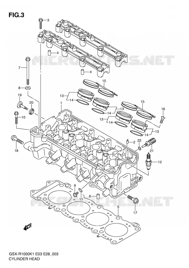 CILINDERKOP Suzuki MOTO 1000 GSX-R 2001  GSX-R1000K1(E3/E28)