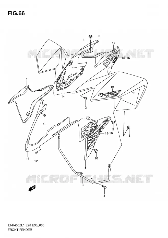 FRONT FENDER (LT-R450ZL1 E33) Suzuki QUAD 450 QUADRACER 2011  LT-R450ZL1(E28/E33)
