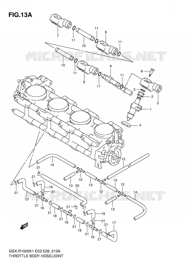GASKLEPHUIS SLANG / JOINT (GSX-R1000K2) Suzuki MOTO 1000 GSX-R 2002  GSX-R1000K2(E3/E28)