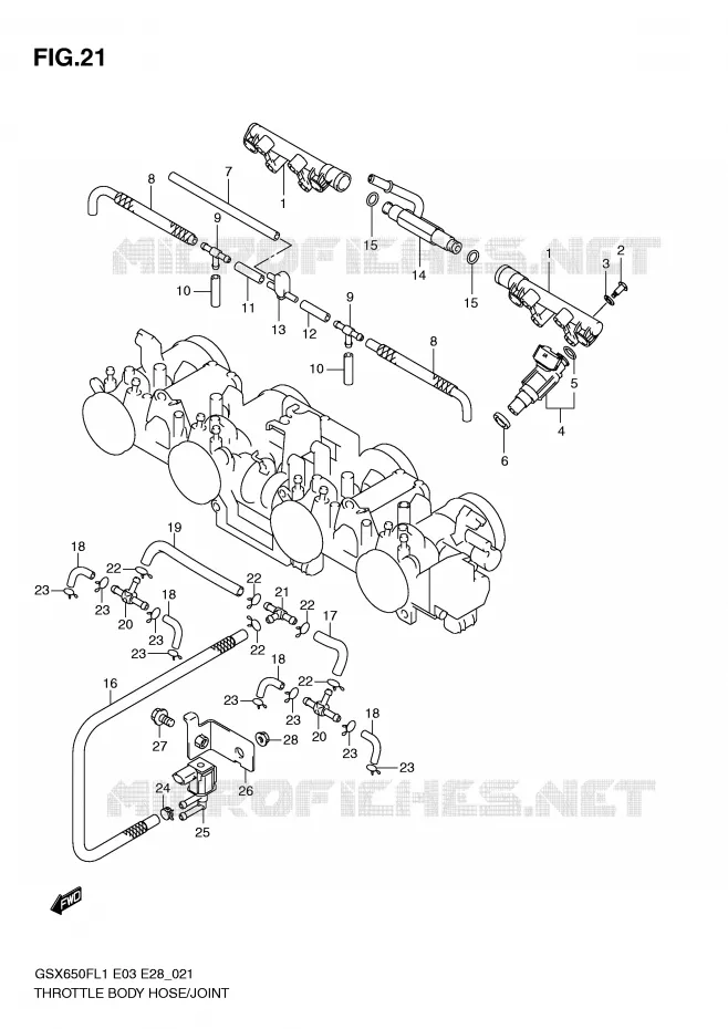 GASKLEPHUIS SLANG / JOINT (GSX650FAL1 E33) Suzuki MOTO 650 GSX-F 2011  GSX650FL1(E3/E28)