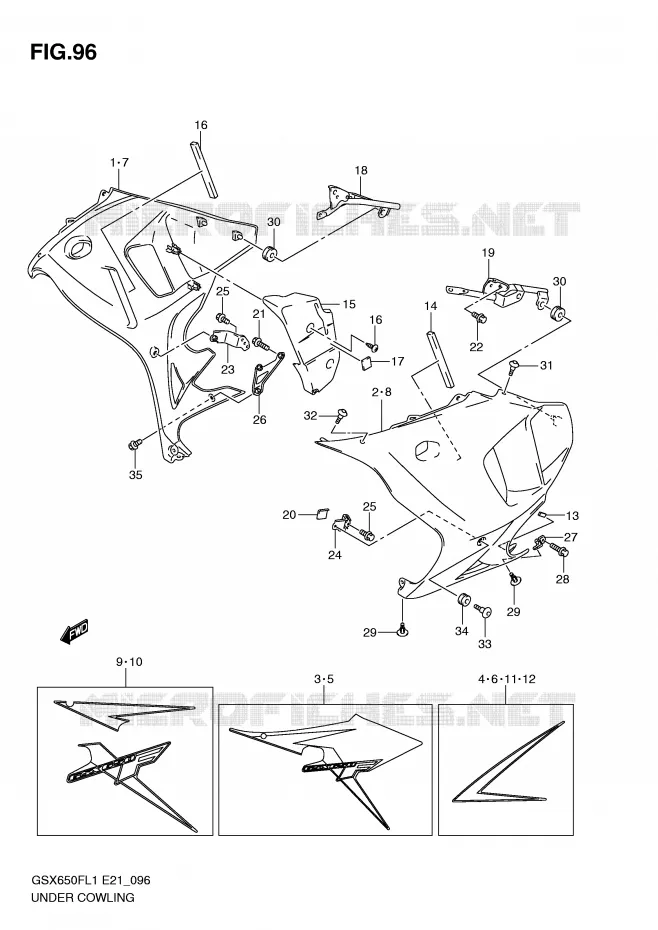 ONDER COWLING (GSX650FUAL1 E21) Suzuki MOTO 650 GSX-F 2011  GSX650FUL1(E21)