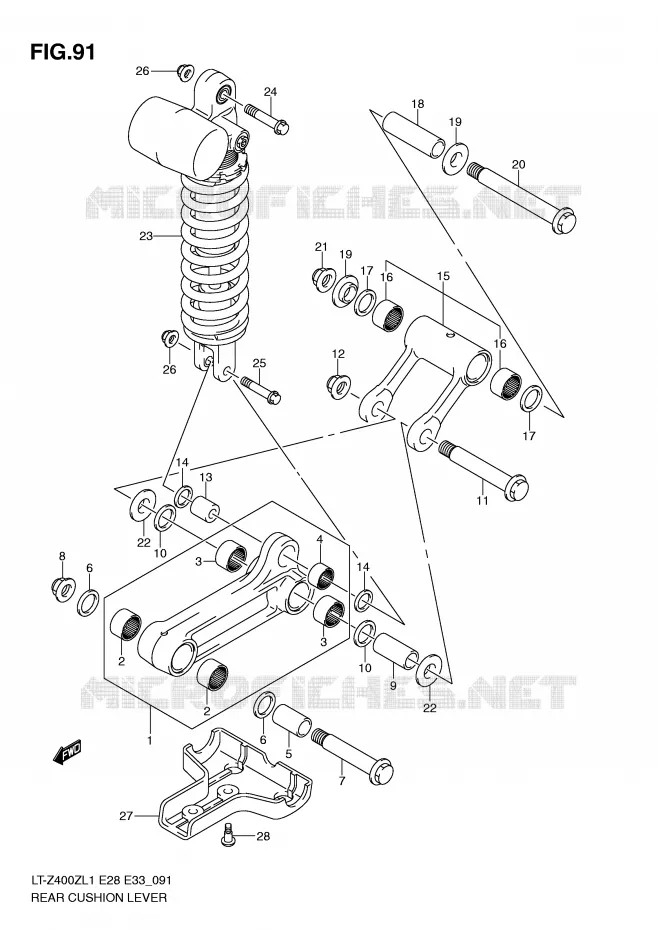 SCHOKBREKER AANEENSCHAKELING (LT-Z400ZL1 E28) Suzuki QUAD 400 QUADSPORT 2011  LT-Z400L1(E28/E33)