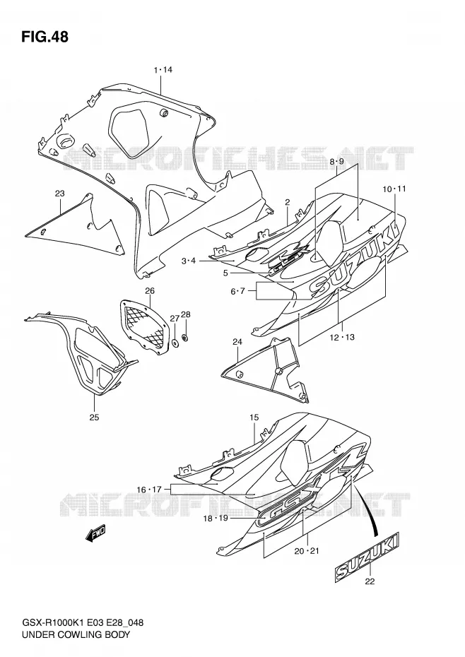 SIDE KUIP (GSX-R1000K1) Suzuki MOTO 1000 GSX-R 2002  GSX-R1000K2(E3/E28)