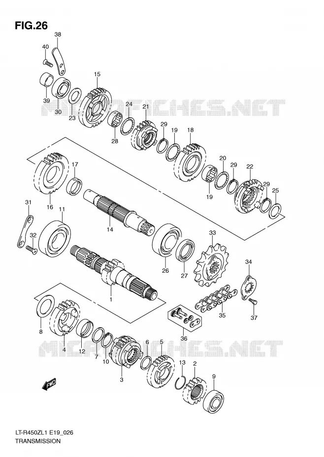 TRANSMISSION (UP TO JSAAL43A B2100182) Suzuki QUAD 450 QUADRACER 2011  LT-R450L1(E19)